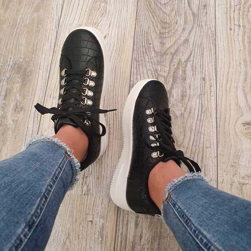 fotografie Uitdrukking woede Zwarte Dames Sneaker Crocoprint | Be Trendy €0,00