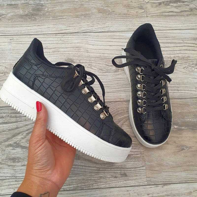 Dankbaar Zijdelings Deuk Zwarte Dames Sneaker Crocoprint | Be Trendy €0,00